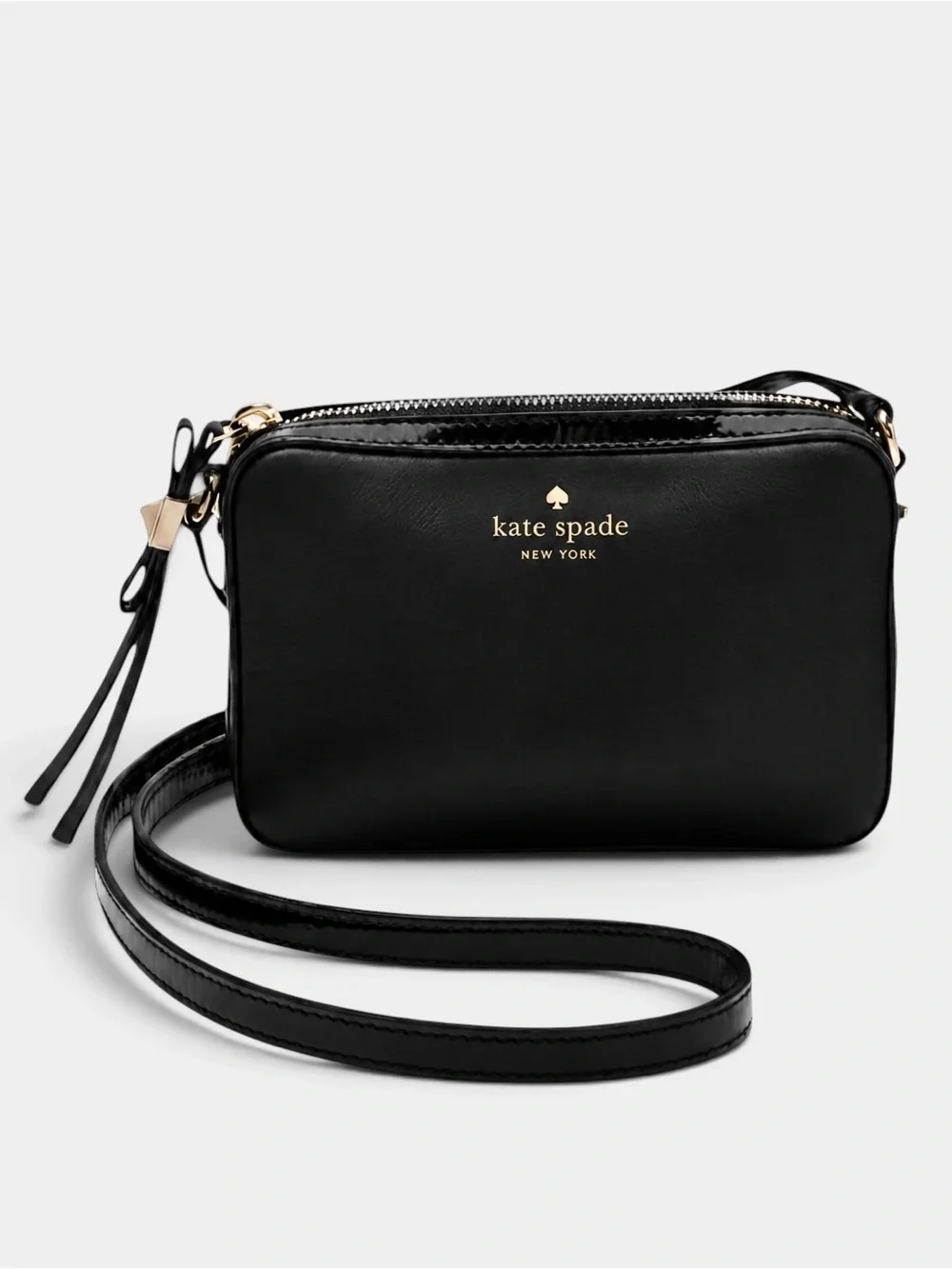 Kate Spade Highliner Clover Black Leather Crossbody Bag with Storybook Lining